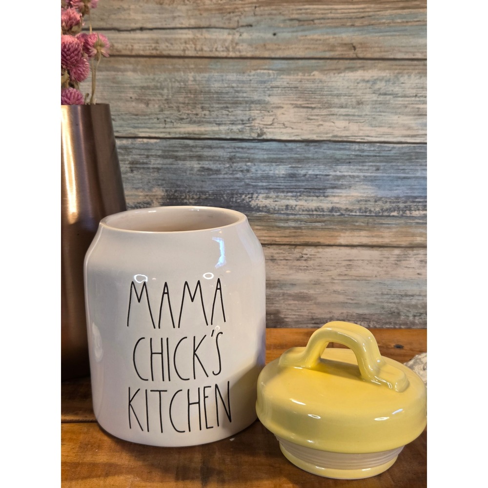 Rae Dunn Mama Chicks Kitchen Ceramic Canister White with Yellow Lid Farmhouse - Picture 6 of 13